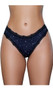 Low rise jersey thong panty with scalloped lace trim, mini bow accent, and lined crotch. This listing is for a pack of three panties. You will receive one of each: black with star print, white, and gray.