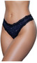 Low rise jersey thong panty with scalloped lace trim, mini bow accent, and lined crotch. This listing is for a pack of three panties. You will receive one of each: black with star print, white, and gray.