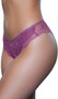 Low rise tanga panty with sheer lace design, inside mesh lining on front half, elastic waist, scalloped hem and lined crotch. This listing is for a pack of three panties. You will receive one of each: burgundy red, mocha brown and dusty rose pink.