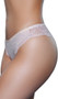 Low rise tanga panty with sheer lace design, inside mesh lining on front half, elastic waist, scalloped hem and lined crotch. This listing is for a pack of three panties. You will receive one of each: burgundy red, mocha brown and dusty rose pink.