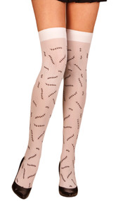 Opaque thigh high with stitches print.