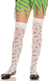 Opaque thigh high with stitches print.