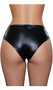 Low rise mini faux leather shorts feature a front zipper design, zipper closure, and cheeky cut back.