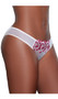 Low rise mesh bikini panty with embroidered front and lined crotch.