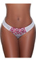 Low rise mesh bikini panty with embroidered front and lined crotch.
