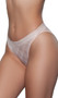 Mid rise mesh bikini panty with monochromatic plaid pattern, lined crotch, and wide striped waistband.