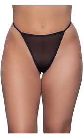 Mid rise mesh G-string panty with elastic back and lined crotch.