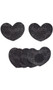 Self adhesive seamless heart shaped lace nipple covers. Disposable, single use. 3 pair per package.