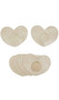 Self adhesive seamless heart shaped lace nipple covers. Disposable, single use. 3 pair per package.
