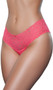 Low rise lace brief panty with sheer lace design, scalloped trim and lined crotch. This listing is for a pack of three panties. You will receive one of each: baby pink, coral, and navy blue.