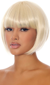 Blonde bob style wig with bangs. Unisex synthetic wig.