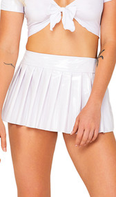Vinyl pleated mini skirt with zipper closure.