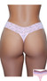 Low rise sheer mesh thong with stretch floral lace waistband and lined crotch. This listing is for a pack of three panties. You will receive one of each: pink, lavender and rosewood.