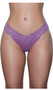 Low rise sheer mesh thong with stretch floral lace waistband and lined crotch. This listing is for a pack of three panties. You will receive one of each: pink, lavender and rosewood.