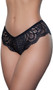 Mid rise sheer floral lace brief cut panty with scalloped trim, stretch elastic waistband and lined crotch. This listing is for a pack of three panties. You will receive one of each: black, rose and peach.