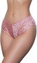 Mid rise sheer floral lace brief cut panty with scalloped trim, stretch elastic waistband and lined crotch. This listing is for a pack of three panties. You will receive one of each: black, rose and peach.