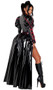 Underworld Evil Queen Costume deluxe costume includes vinyl bodysuit with lace up sides, contrast red trim, cut out chest panel, long puff sleeves with lace up detail and attached oversized tall collar. Matching belted overskirt with adjustable buckle closure, red satin lining and built in petticoat also included. Matching choker with adjustable buckle closure also included. Three piece set.