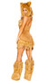 Bashful Lion costume set includes sleeveless mini dress featuring  hood with ears, faux fur trim, fringe details and removable tail. One piece set.