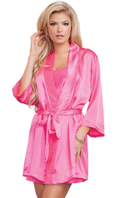 Satin three quarter sleeve robe with matching sash.