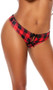 Buffalo plaid crotchless panty with peek a boo front, mini satin bow detail and cheeky back.