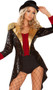 Ringmaster of Circuses deluxe costume set includes long sleeve sequin jacket with long coattails, fringe epaulettes, metallic gold collar and lapels, and built in red corset with zipper front closure. High waisted shorts, top hat and fringe whip also included. Four piece set.