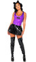 Video Game Vixen costume set includes sleeveless pull on metallic bodysuit with wide shoulder straps, high cut on the leg and GAME OVER print. Vinyl pleated mini skirt and plush cat ear faux headphones head piece also included. Three piece set.
