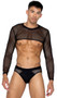 Men's sheer mesh long sleeve crop top with crew neck and binded edges.