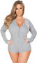 Long sleeve sweater romper with front snap closure.