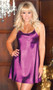 Satin mini chemise with adjustable straps.