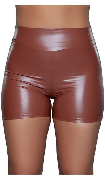 High waisted soft vinyl shorts, pull on style.