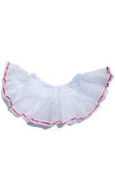 Mesh petticoat with lace trim and ribbon weaved edge. Stiff mesh with elastic waistband.