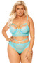 Sleeveless eyelash lace cami top features strappy underwire cups, scalloped trim, adjustable shoulder straps, and back hook and eye closure. Matching panty also included. Two piece set.