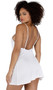 Soft satin chemise features U neckline, adjustable shoulder straps and low cut back.