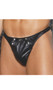 Leather thong with snaps. Lycra back for comfort and snug fit. Front flap opens when snaps are undone.
