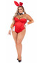 Classic Playboy Bunny costume set includes sleeveless and strapless corset bodysuit featuring underwire cups, boning, and back zipper closure. Ribbon and cuffs with cufflinks feature the Playboy bunny logo. Collar, bow tie, bunny tail and matching bunny ears headband also included. Eight piece set.