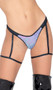 Sequin bikini style low rise shorts with contrast iridescent sides and attached garters.