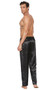 Charmeuse satin unisex pants with button closure and elastic waistband. No pockets.