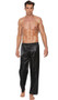 Charmeuse satin unisex pants with button closure and elastic waistband. No pockets.
