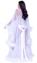 Sheer soft tulle full length robe with marabou trim, long kimono sleeves and satin sash.