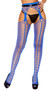 Crochet fishnet suspender pantyhose with diamond pattern on front, faux back seam and high waist.