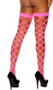 Big diamond net thigh high stockings feature bright neon pink fabric, multi fence net design and solid band.