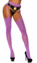 Crochet net suspender pantyhose with high waist and v striped design.
