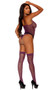 Sheer crochet net teddy features vertical striped design, deep v neck, spaghetti straps and cheeky cut back. Matching thigh high stockings also included. Two piece set.