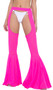 Sheer mesh bell bottom chaps with high waist and flared legs. Pull on style.