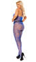 Sleeveless crochet net bodystocking features floral and vertical striped design, deep V neckline, criss cross shoulder straps, and open crotch.
