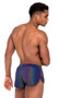 Iridescent reflective runner style shorts feature side leg split and drawstring closure. Fabric reflects different colors in the light as shown in the multicolor photos, it appears more blue when not reflected as shown in the other photos. Fabric is a lightweight windbreaker type of Nylon.
