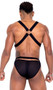 Men's pride elastic harness with rainbow studs and large O ring detail. Pull on style.