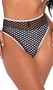 Sheer high waisted wide fishnet shorts with shimmer trim.