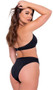 Bikini style shorts with high waist and strappy front keyhole cut out resulting in low rise front.