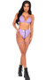 Vinyl bikini style crop top with triangle cups, O ring accents, halter neck and swan hook closure.
